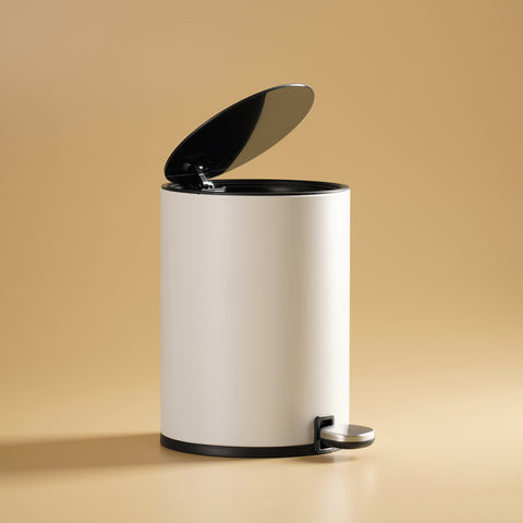 Ivory Steel Round Pedal Waste Bin with Lid