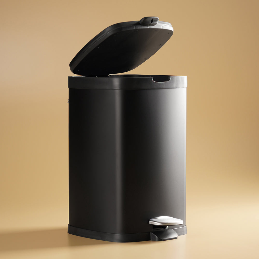 Black Steel Square Pedal Waste Bin with Lid