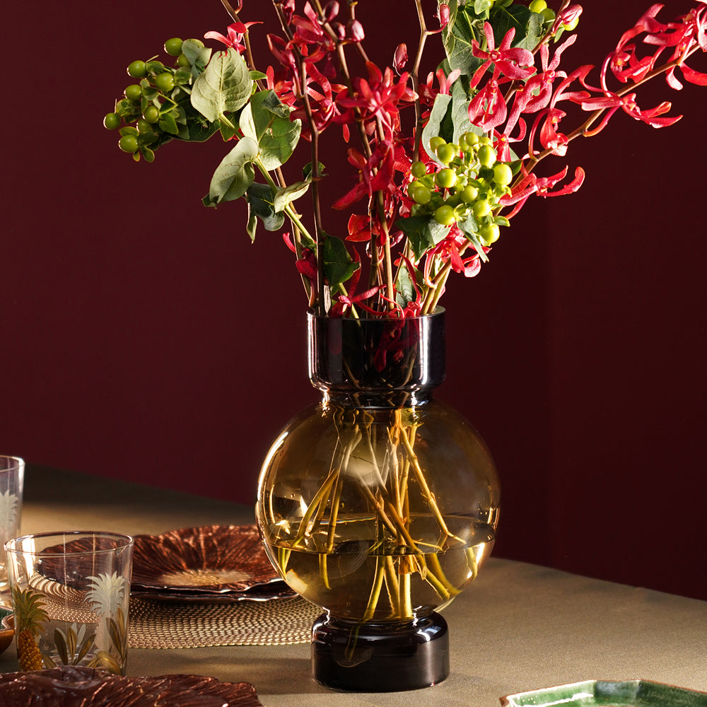 Dark Grey & Brown Ombre Geometric Glass Vase