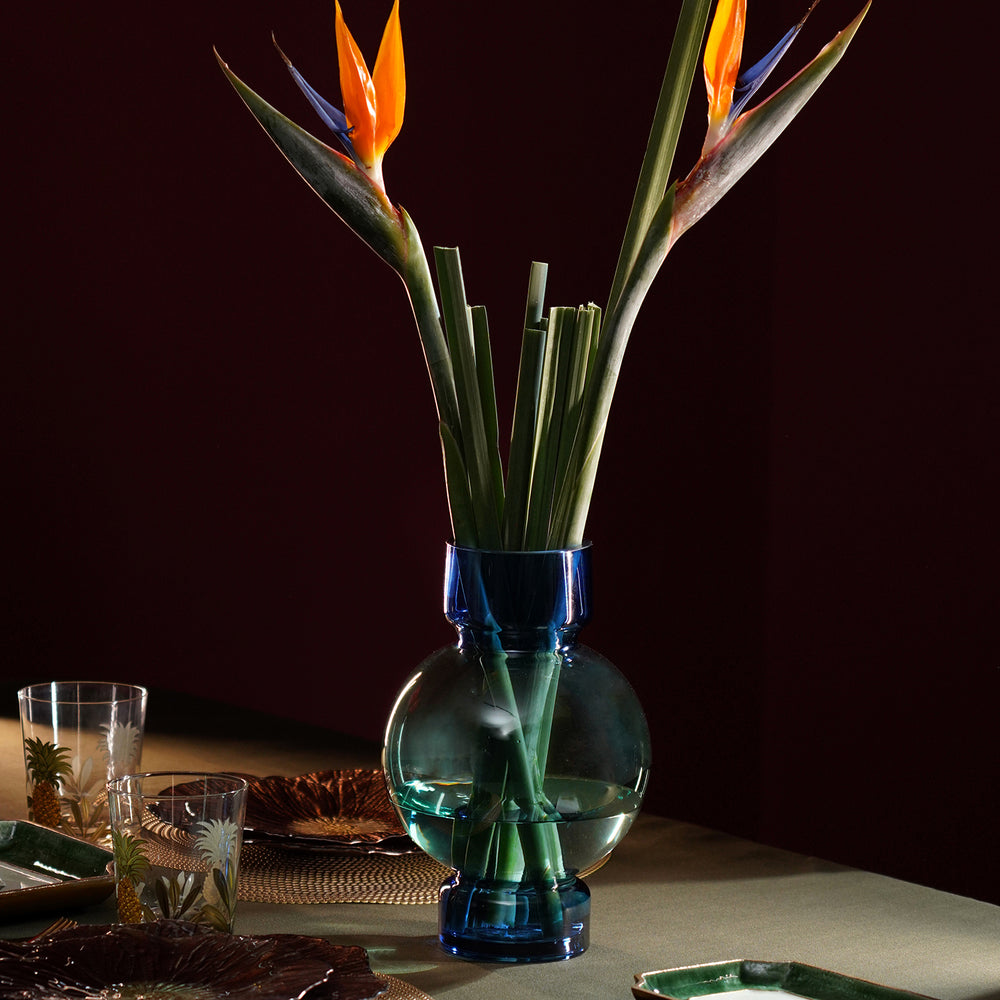 Blue & Green Ombre Geometric Glass Vase