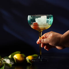 Set of 2 Blue Three Tone Ribbed Wine Glasses