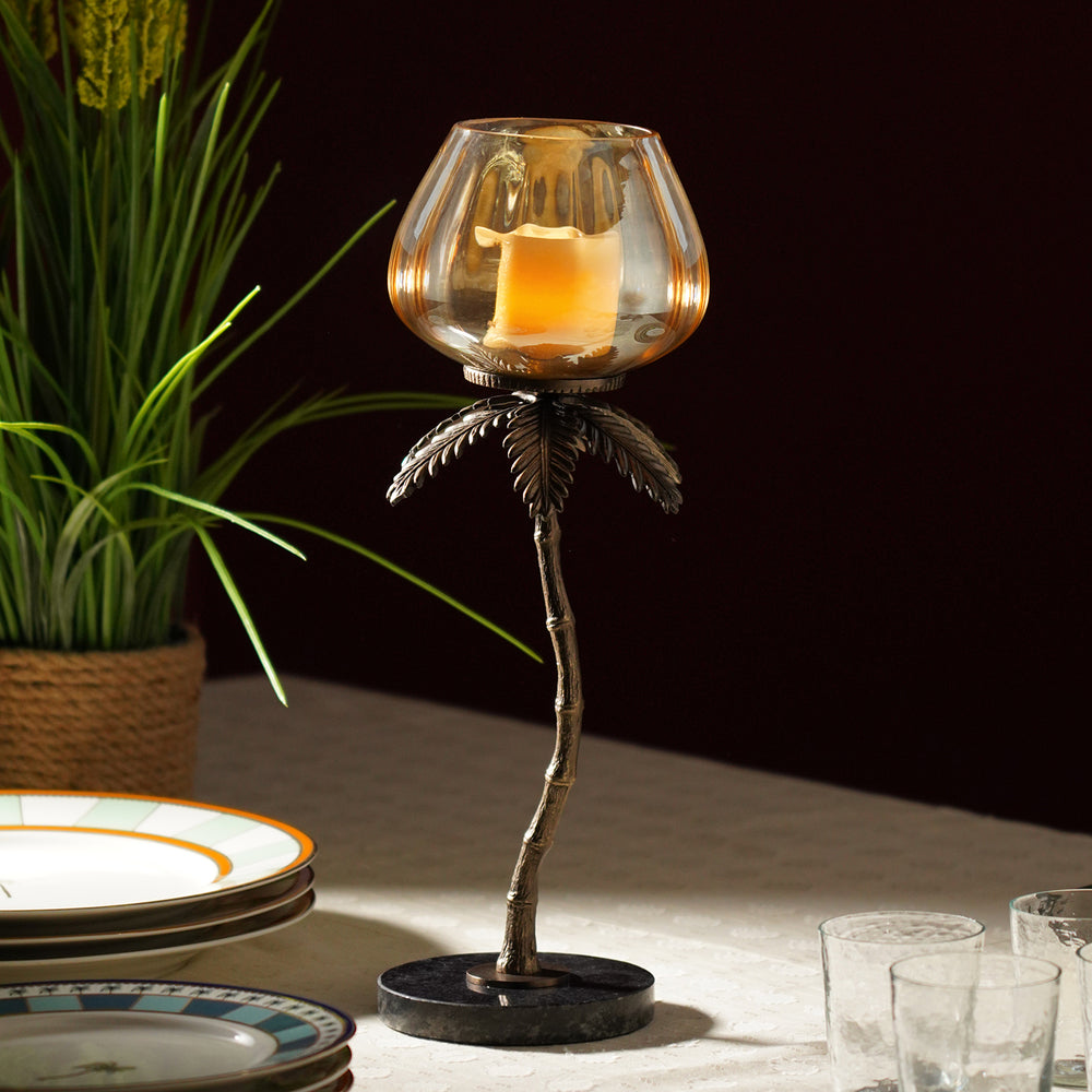 Brown Bronze Finish Palm Tree Votive Candle Holder