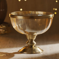 Amber Glass Hammered Decorative Bowl with Stand