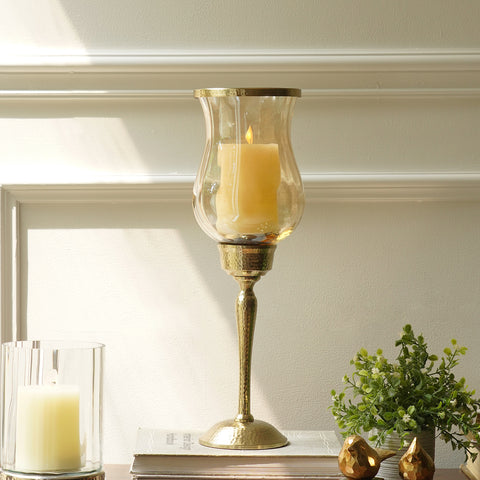 Amber Glass Hurricane Candle Holder