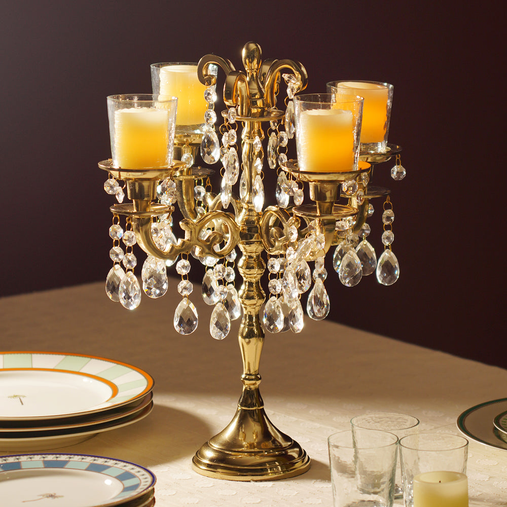 Amber 5 Arm Candelabra with Hangings