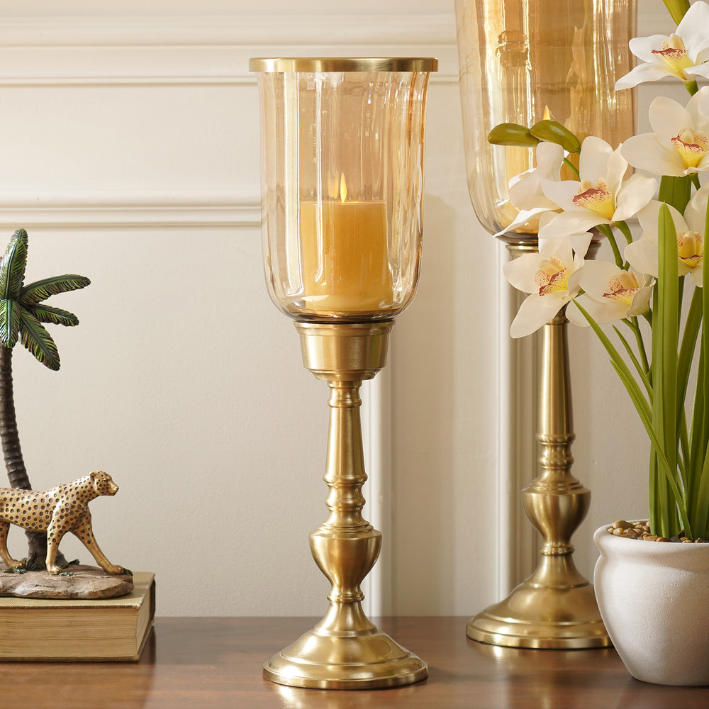 Amber Glass Hurricane Candle Holder