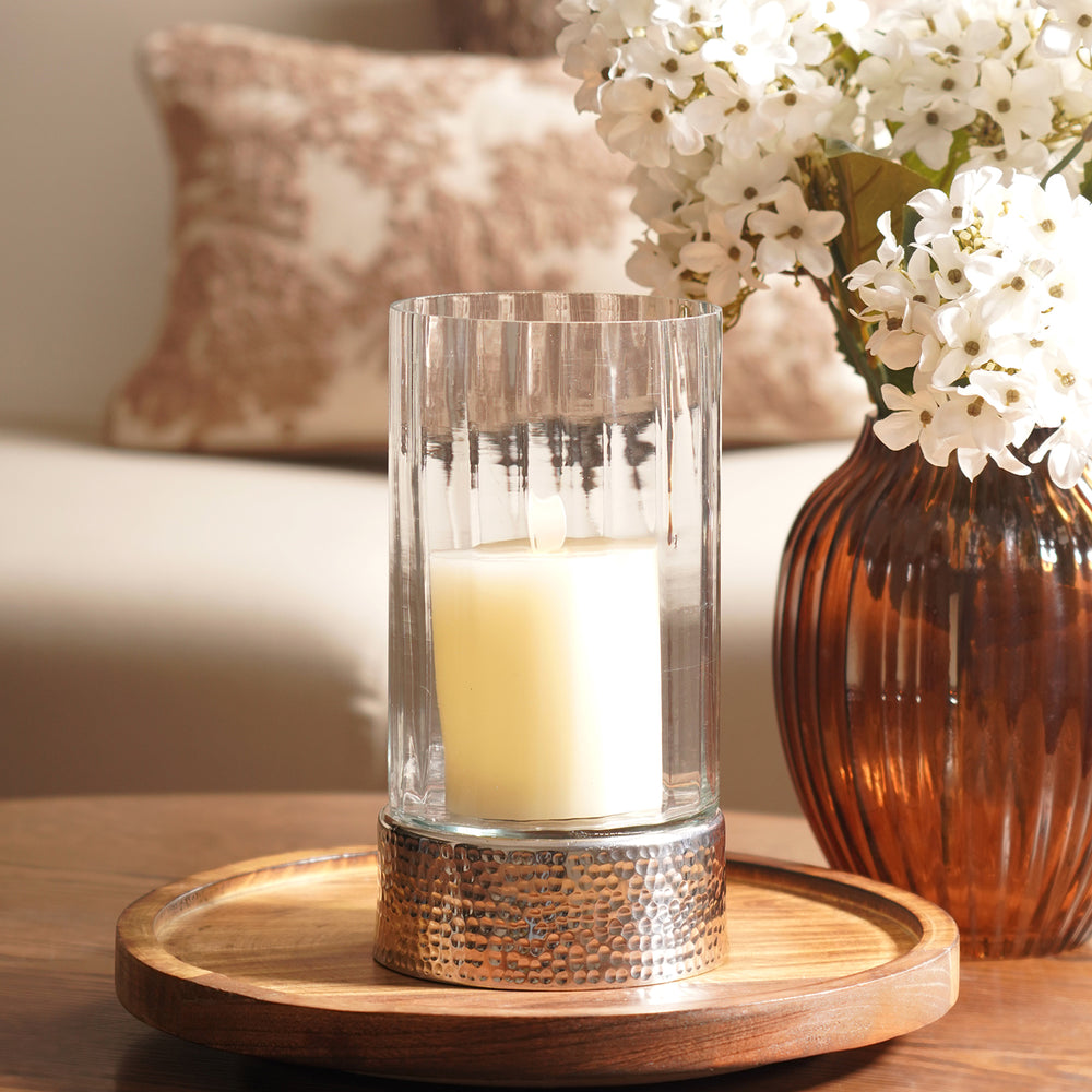 Silver Hammered Cylindrical Candle Holder - Large
