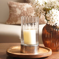 Silver Hammered Cylindrical Candle Holder - Large