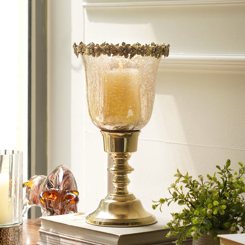 Amber Crackled Tall Glass Hurricane - Large