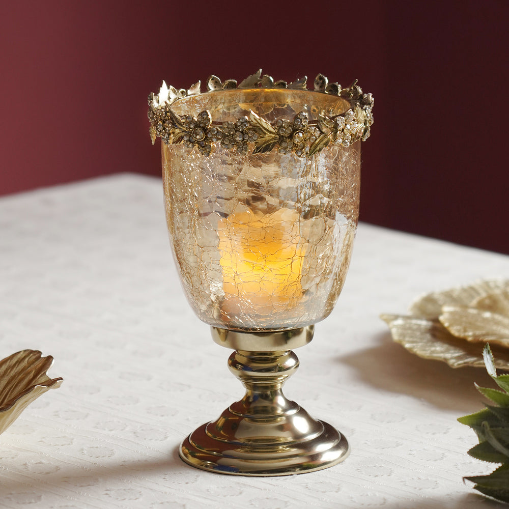 Amber Crackled Glass Hurricane