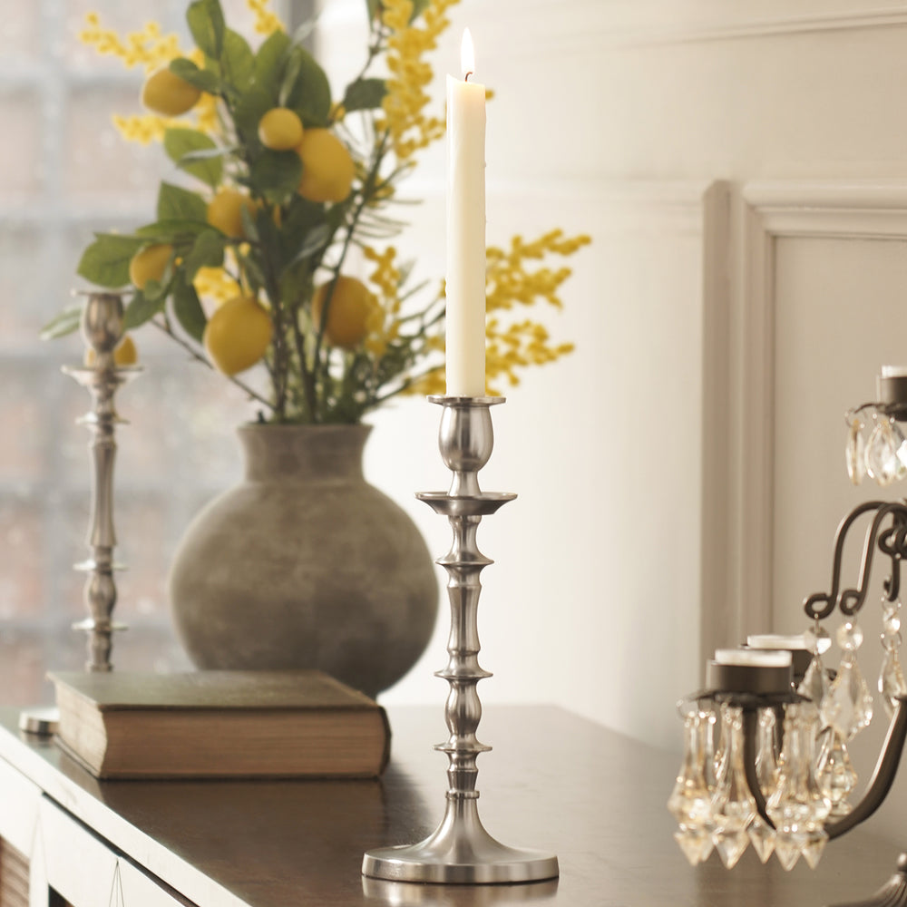Silver Matt Finish Tall Candle Holder - Small