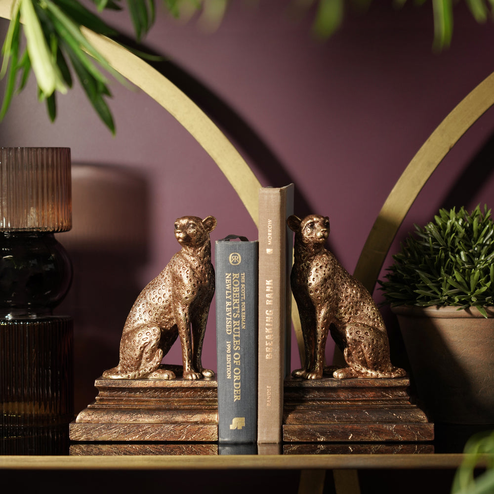 Gold Polyresin Cheetah Book Ends