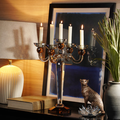 3 Tone 5 Arm Cut Glass Crystal Candle Holder