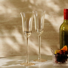 Set of 2 Light Amber Swirl Textured Champagne Flutes