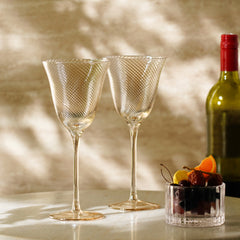 Set of 2 Light Amber Swirl Textured Wine Glasses