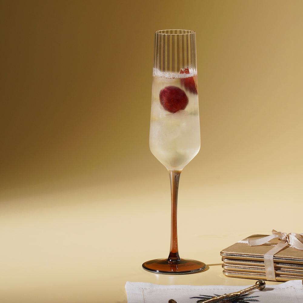 Set of 2 Amber Ombre Ribbed Texture Champagne Flutes
