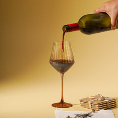 Set of 2 Amber Ombre Ribbed Texture Wine Glasses