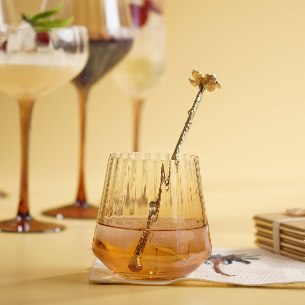 Set of 2 Light Amber Ombre Ribbed Drinking Glasses