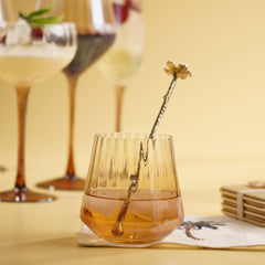 Set of 2 Light Amber Ombre Ribbed Drinking Glasses