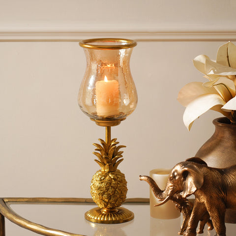 Gold Pineapple Hurricane Candle Holder