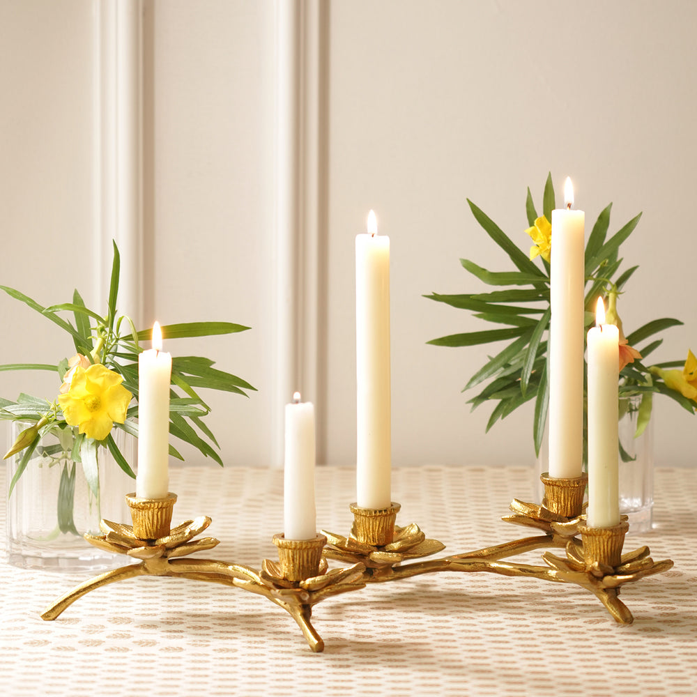 Gold 5 Arm Flower Taper Candle Holder