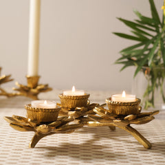 Gold 3 Arm Flower Candle Holder