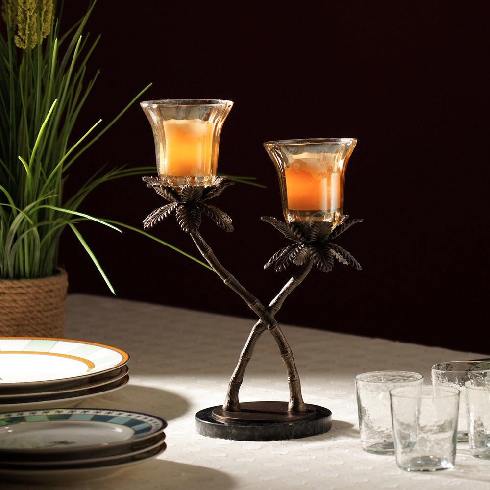 Brown Bronze Finish Dual Palm Tree Votive