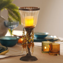 Amber Glass Hurricane with Hangings