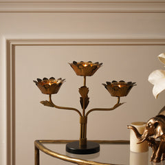 Bronze Lotus Shaped 3 Arm Candelabra