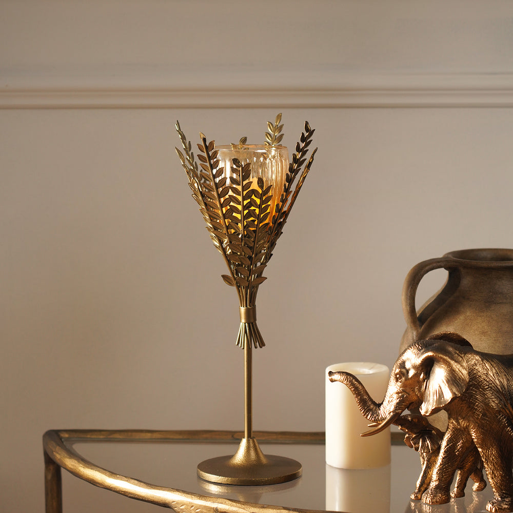 Gold Leaf Shaped Glass Votive Holder - Large