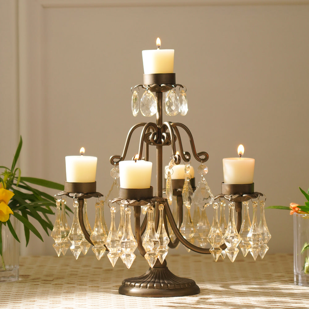Bronze 5 Arm Candelabra with Hanging Crystals