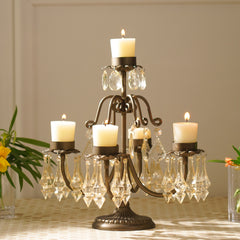 Bronze 5 Arm Candelabra with Hanging Crystals