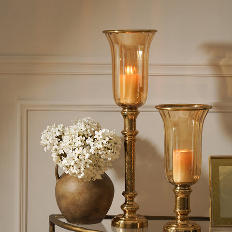 Golder Hammered Tall Glass Hurricane - Large