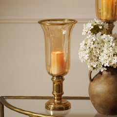 Golden Hammered Tall Glass Hurricane - Small