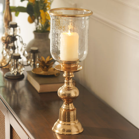 Amber & Gold Glass Hammered Hurricane - Medium