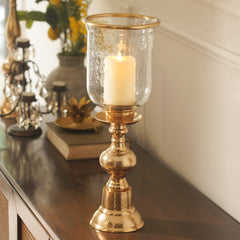 Amber & Gold Glass Hammered Hurricane - Medium