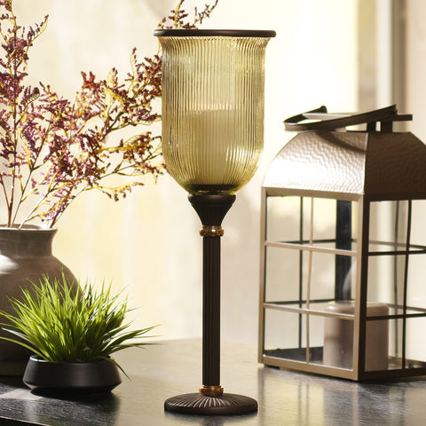 Brown Antique Glass Ribbed Candle Hurricane