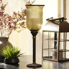 Brown Antique Glass Ribbed Candle Hurricane