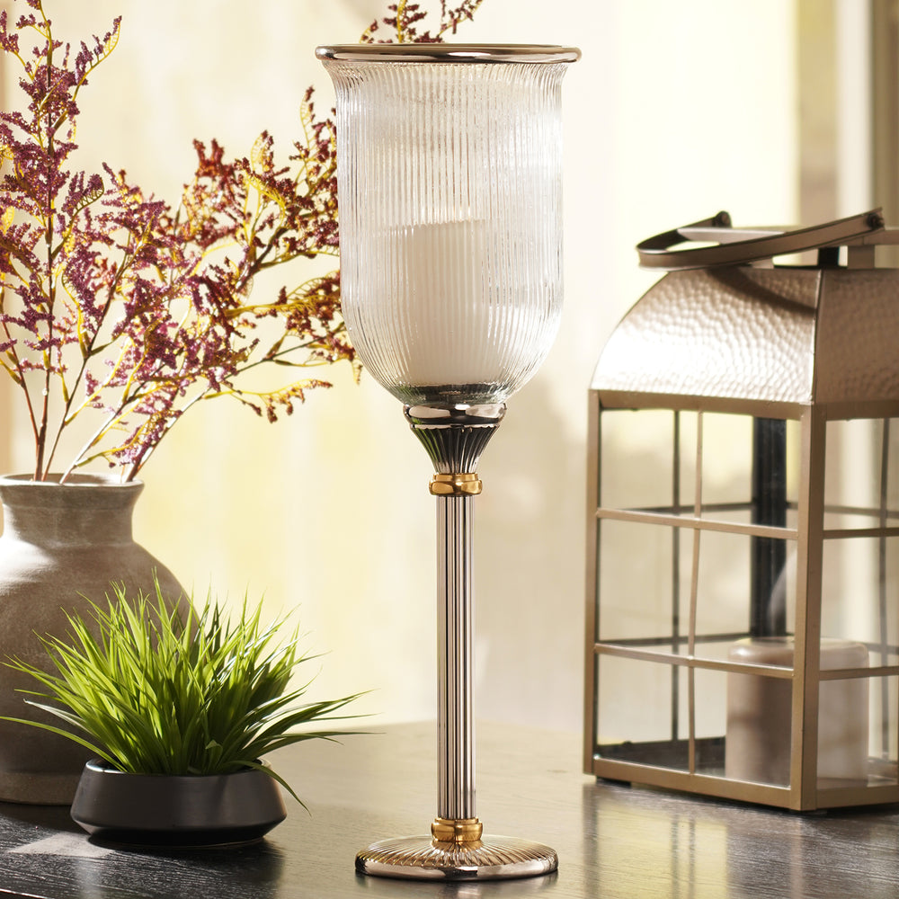 Clear Glass Ribbed Candle Hurricane