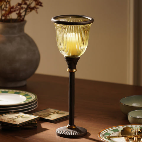 Brown Antique Ribbed Glass Candle Holder - Small