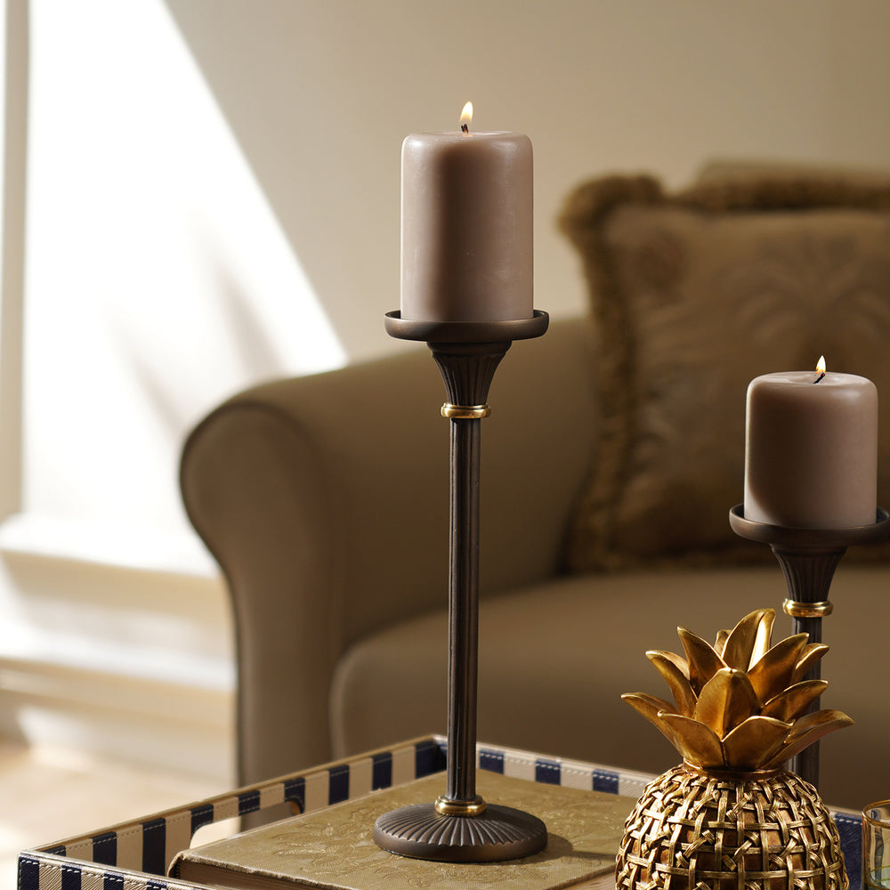 Brown Antique Finish Pillar Candle Holder - Large