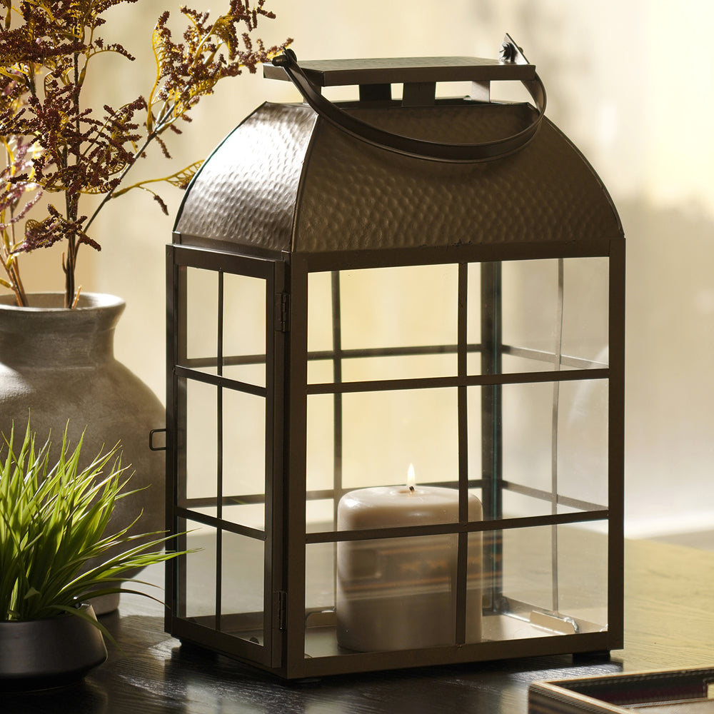 Brown Antique Finish Hammered Lantern - Large
