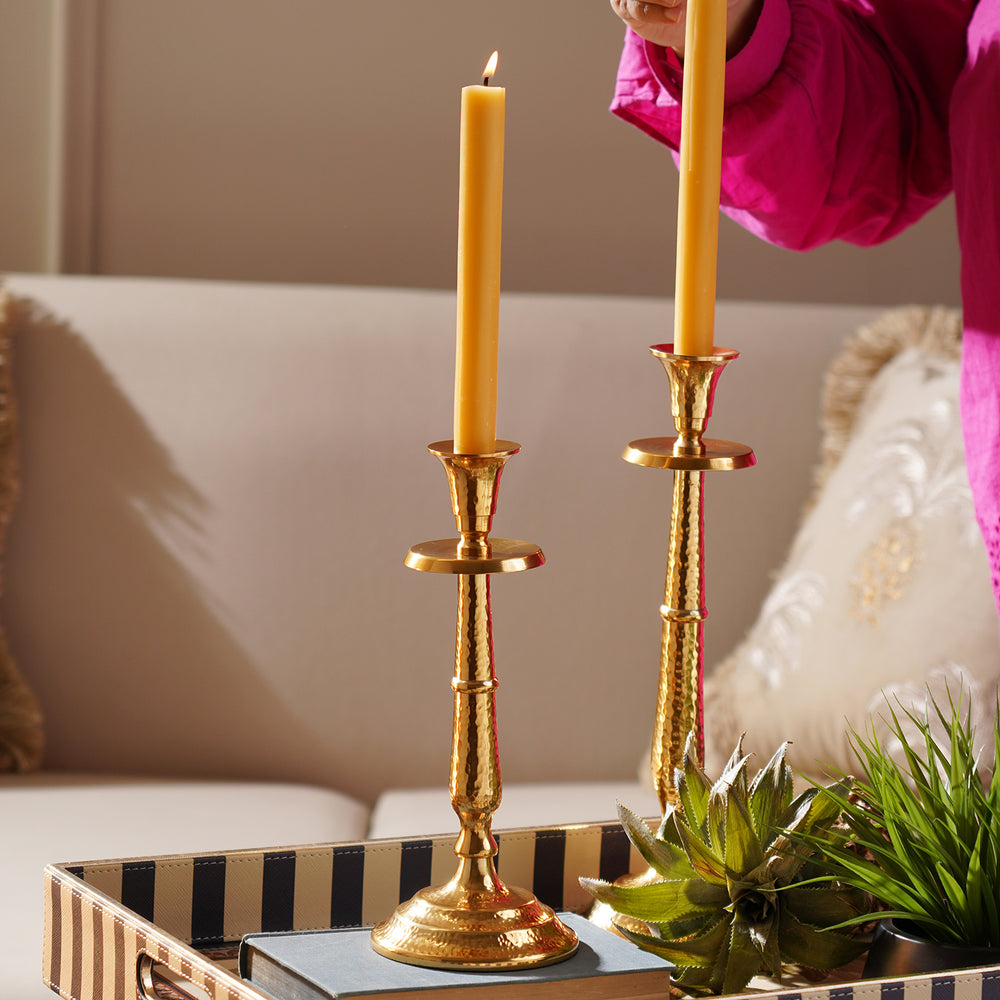 Gold Tall Hammered Candle Holder - Small