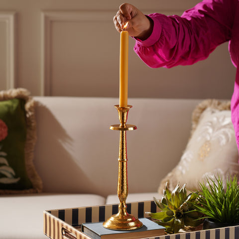 Gold Tall Hammered Candle Holder - Large