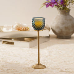 Teal Diamond Texture Candle Holder with Stand - Large