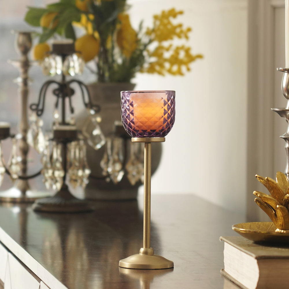 Purple Diamond Texture Candle Holder with Stand - Small