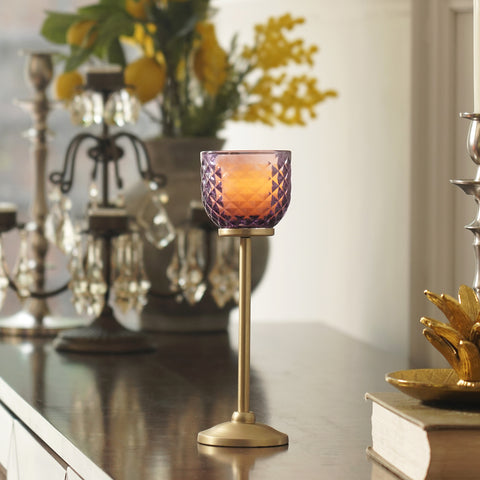 Purple Diamond Texture Candle Holder with Stand - Large