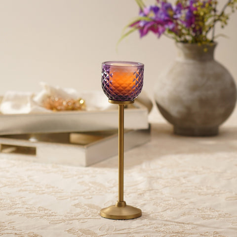 Purple Diamond Texture Candle Holder with Stand - Large