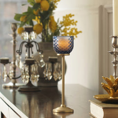 Blue Diamond Texture Candle Holder with Stand - Large