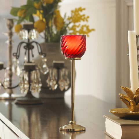 Red Swirl Texture Candle Holder with Stand - Large